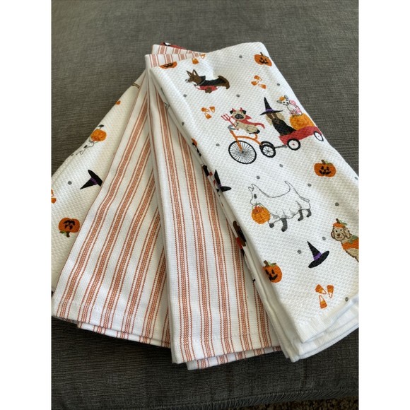 Storehouse Kitchen Hand Fall Harvest Towel Set Dog Towels 4 Towels Halloween New - Picture 1 of 5